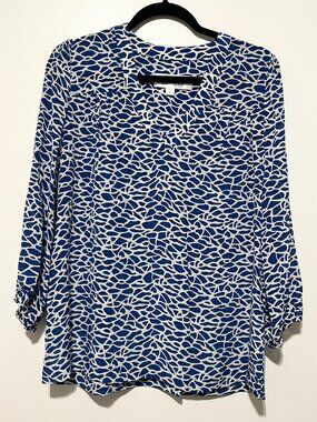 Amour Vert Womens 100% Silk Popover Blouse M Geometric Print Mature Office